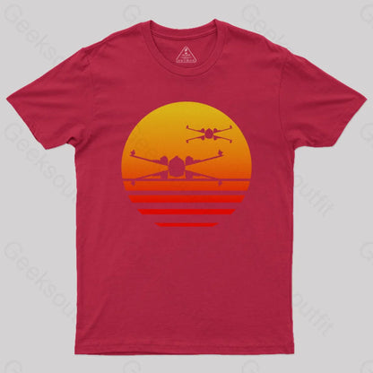 Sunset X-Wing Starfighter Geek T-Shirt Red / S