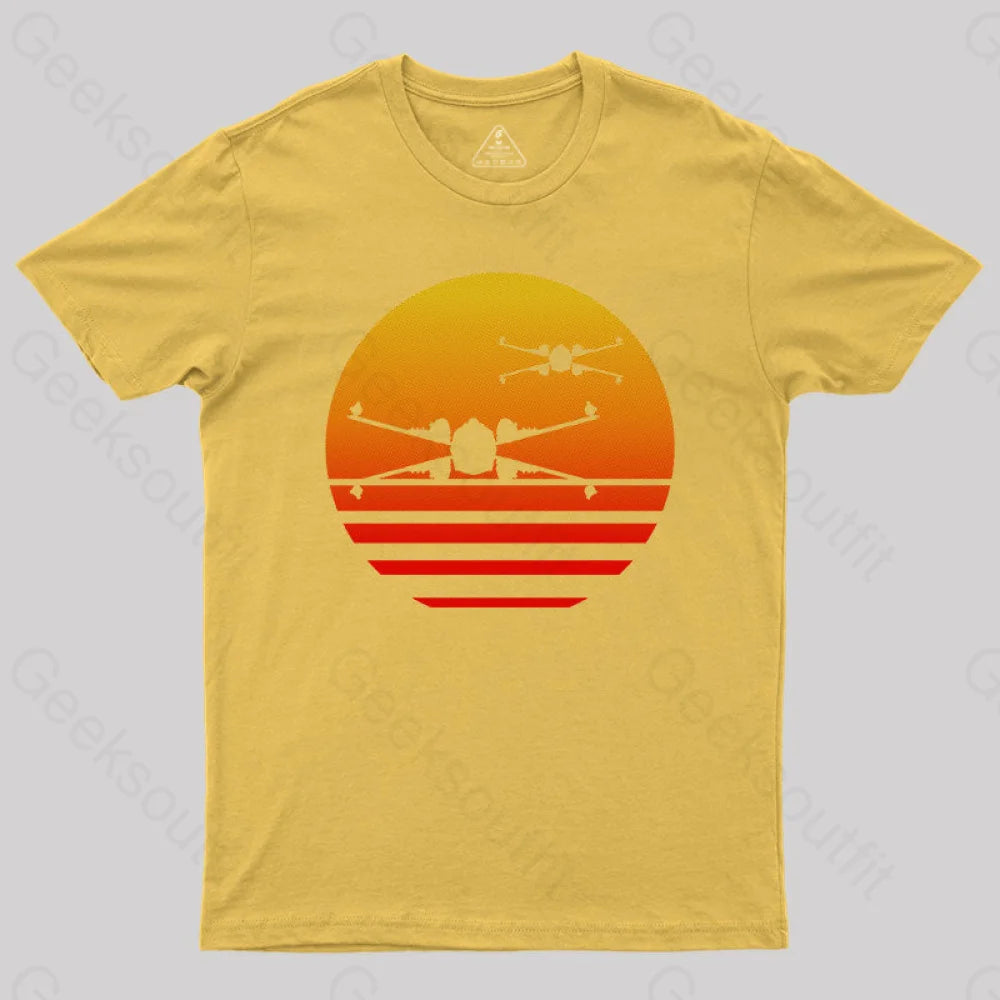 Sunset X-Wing Starfighter Geek T-Shirt Yellow / S