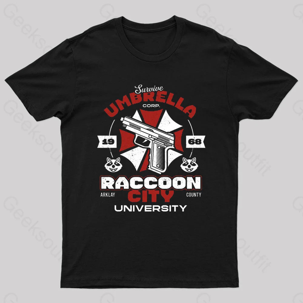 Survive Raccoon University Geek T-Shirt Black / S