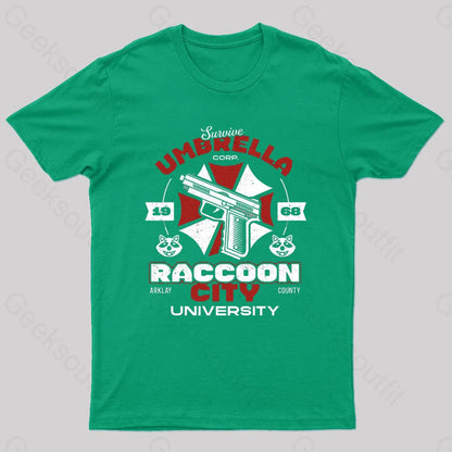 Survive Raccoon University Geek T-Shirt Green / S