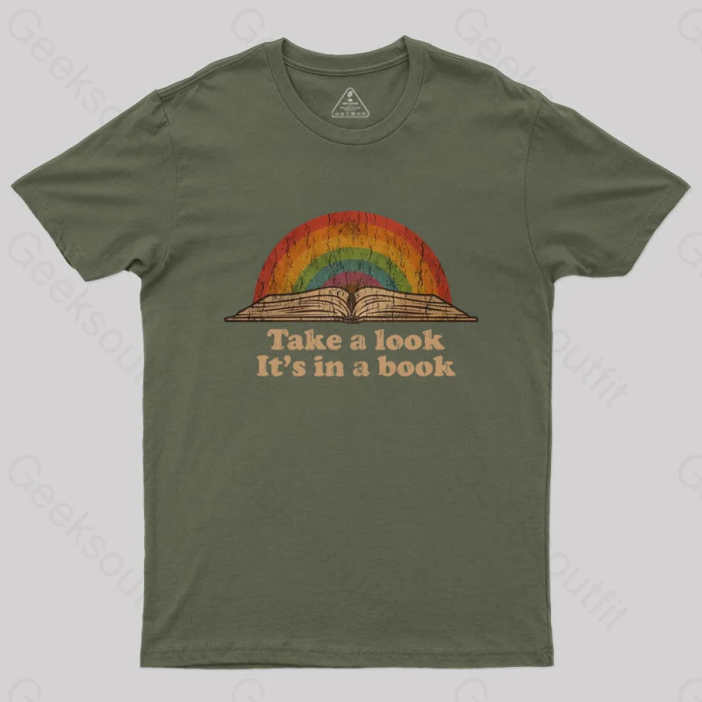 Take A Look It Is In Book Vintage T-Shirt Army Green / S