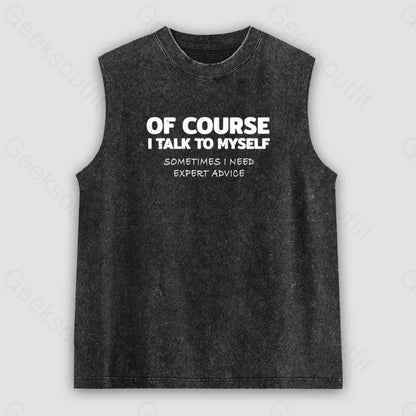 Talk To Myself Unisex Washed Tank Black / S