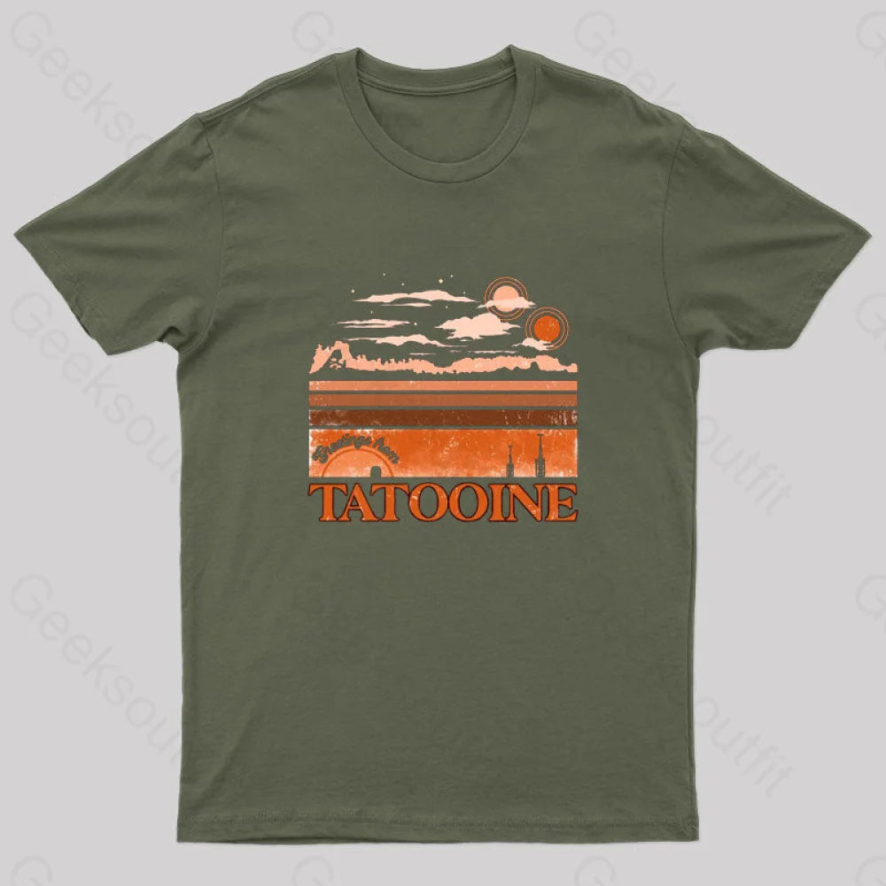 Tatooine Greetings Nerd T-Shirt Army Green / S