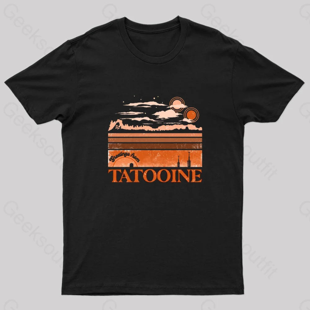 Tatooine Greetings Nerd T-Shirt Black / S