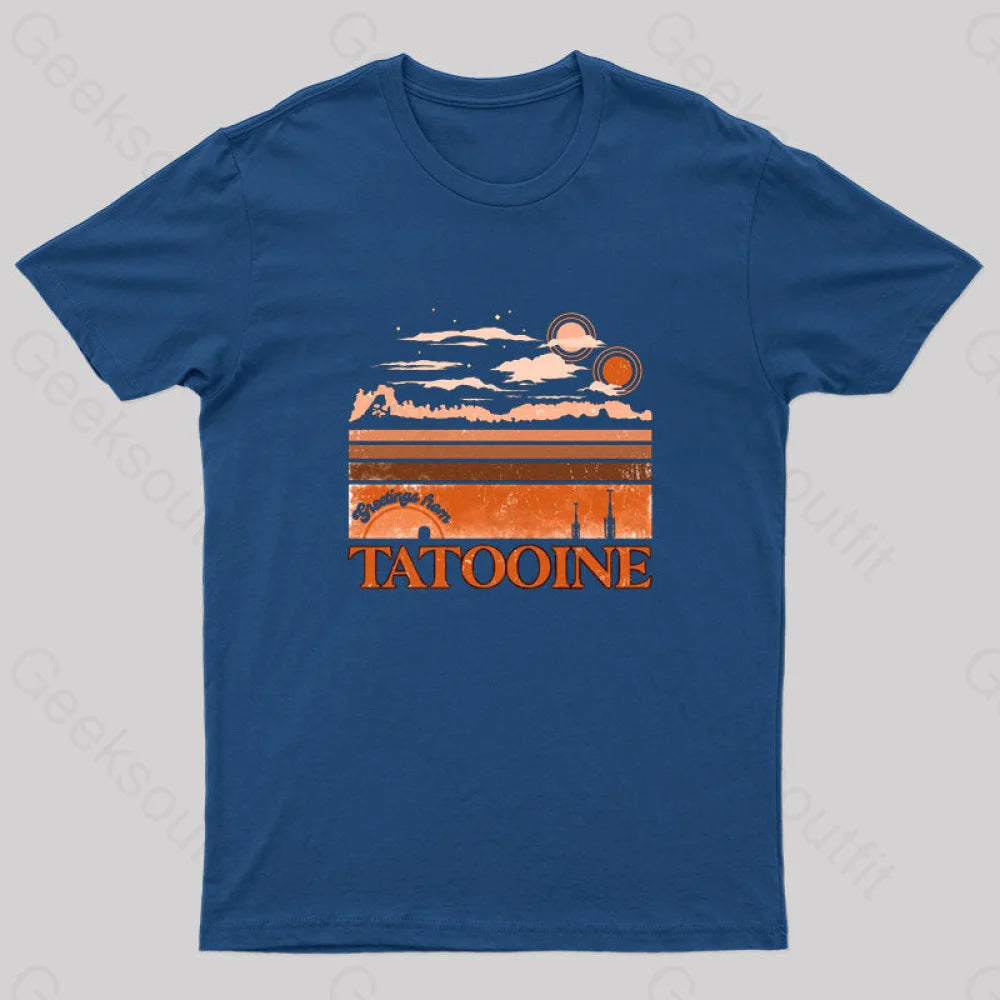 Tatooine Greetings Nerd T-Shirt Navy / S