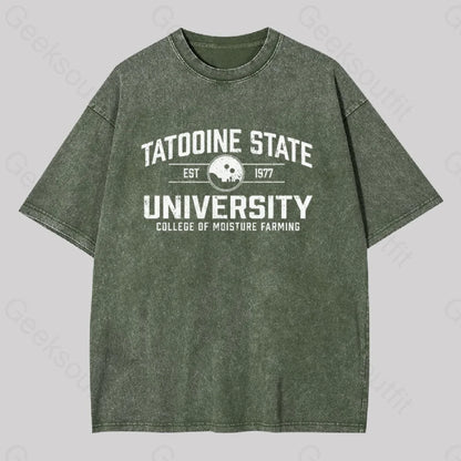 Tatooine State University Geek Washed T-Shirt Army Green / S