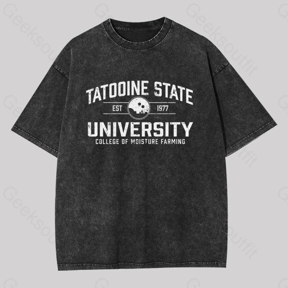 Tatooine State University Geek Washed T-Shirt Black / S