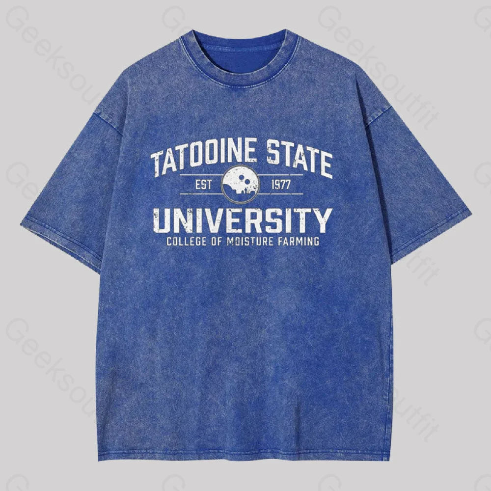 Tatooine State University Geek Washed T-Shirt Blue / S