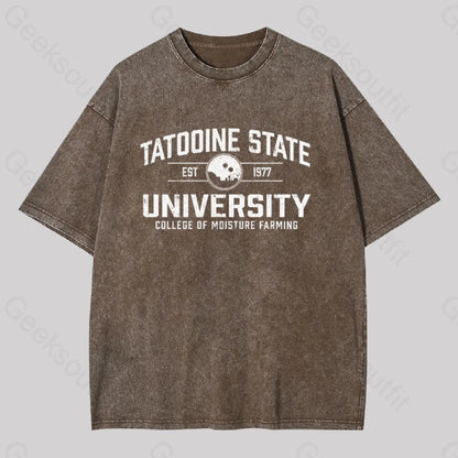 Tatooine State University Geek Washed T-Shirt Coffee / S