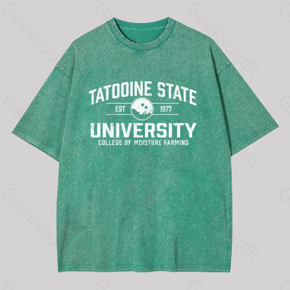 Tatooine State University Geek Washed T-Shirt Grass Green / S