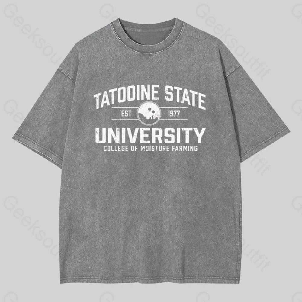 Tatooine State University Geek Washed T-Shirt Grey / S