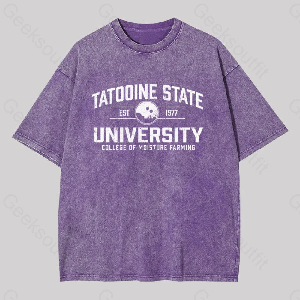 Tatooine State University Geek Washed T-Shirt Purple / S