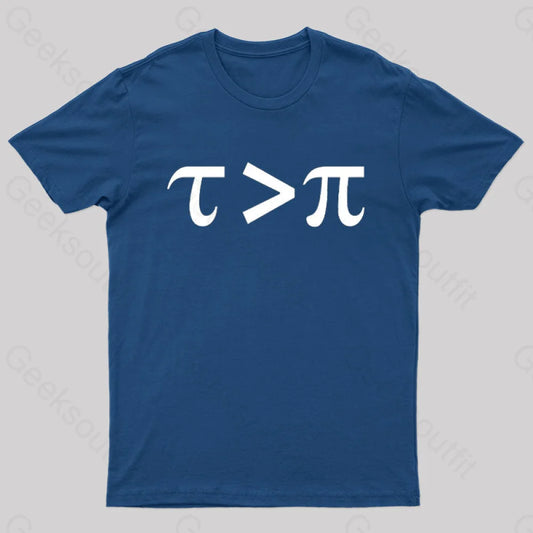 Tau Is Greater Than Pi Black Text Nerd T-Shirt Navy / S