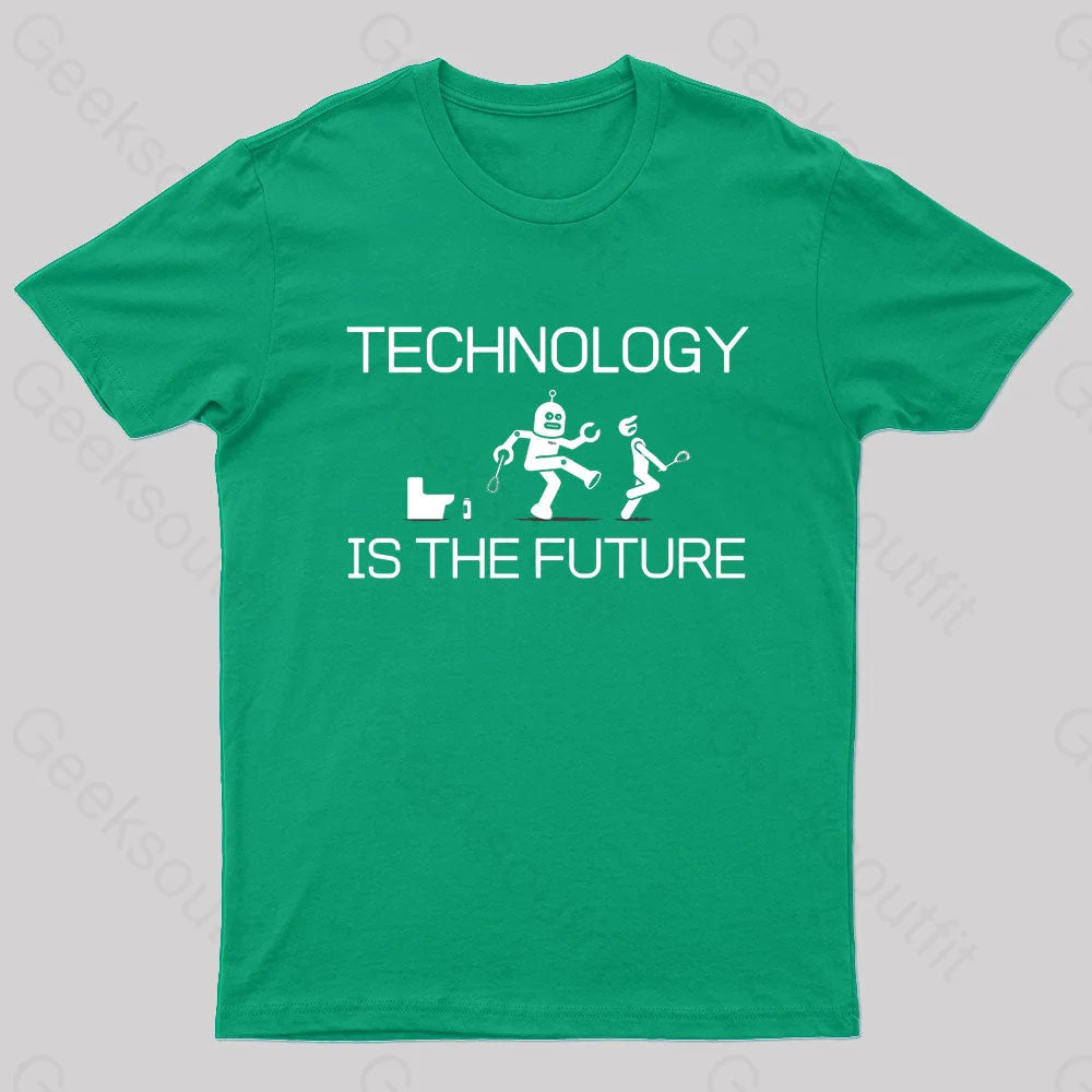 Technology Is The Future Nerd T-Shirt Green / S