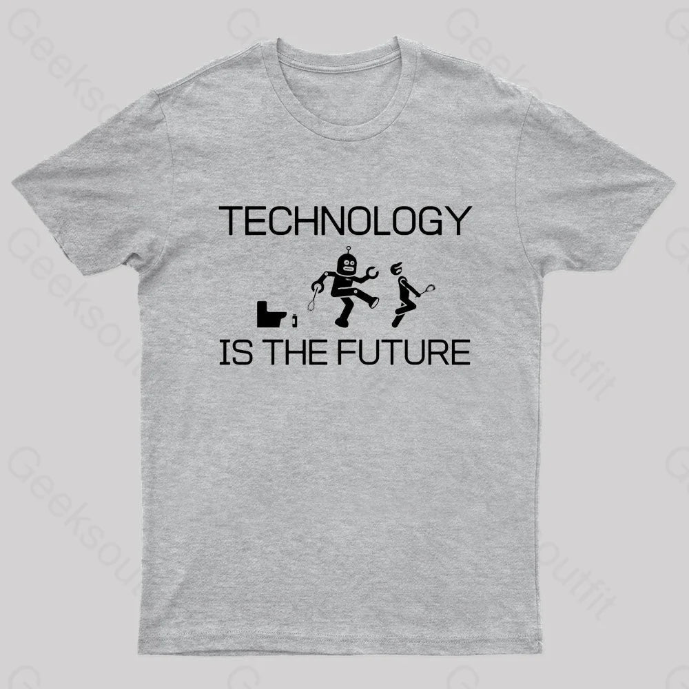 Technology Is The Future Nerd T-Shirt Grey / S