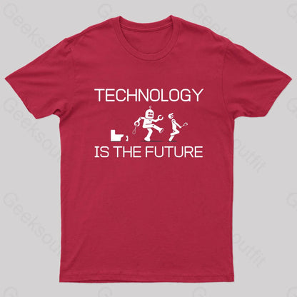 Technology Is The Future Nerd T-Shirt Red / S