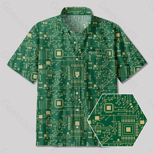 Technology Sense Circuit Board Button Up Pocket Shirt Yc