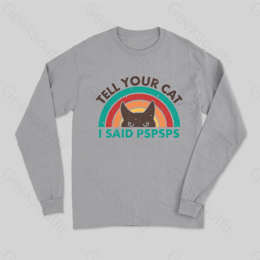 Tell Your Cat Top Retro Rainbow Long Sleeve T-Shirt Grey / S