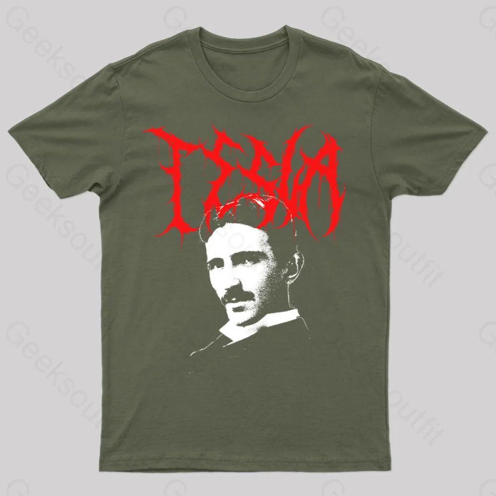 Tesla Black Metal Nerd T-Shirt Army Green / S