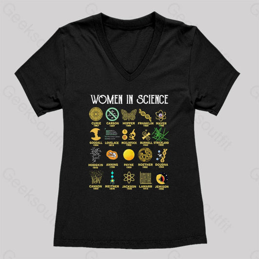 Thanks Women In Science Women’s V-Neck T-Shirt Black / S