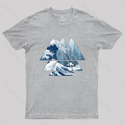 The Great Sacred Geometry Triangles - Misty Forest Wave T-Shirt Grey / S