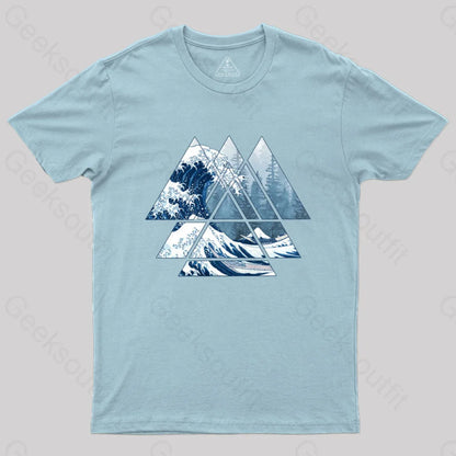 The Great Sacred Geometry Triangles - Misty Forest Wave T-Shirt Light Blue / S