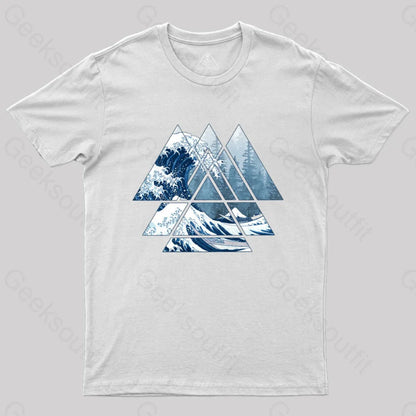 The Great Sacred Geometry Triangles - Misty Forest Wave T-Shirt White / S