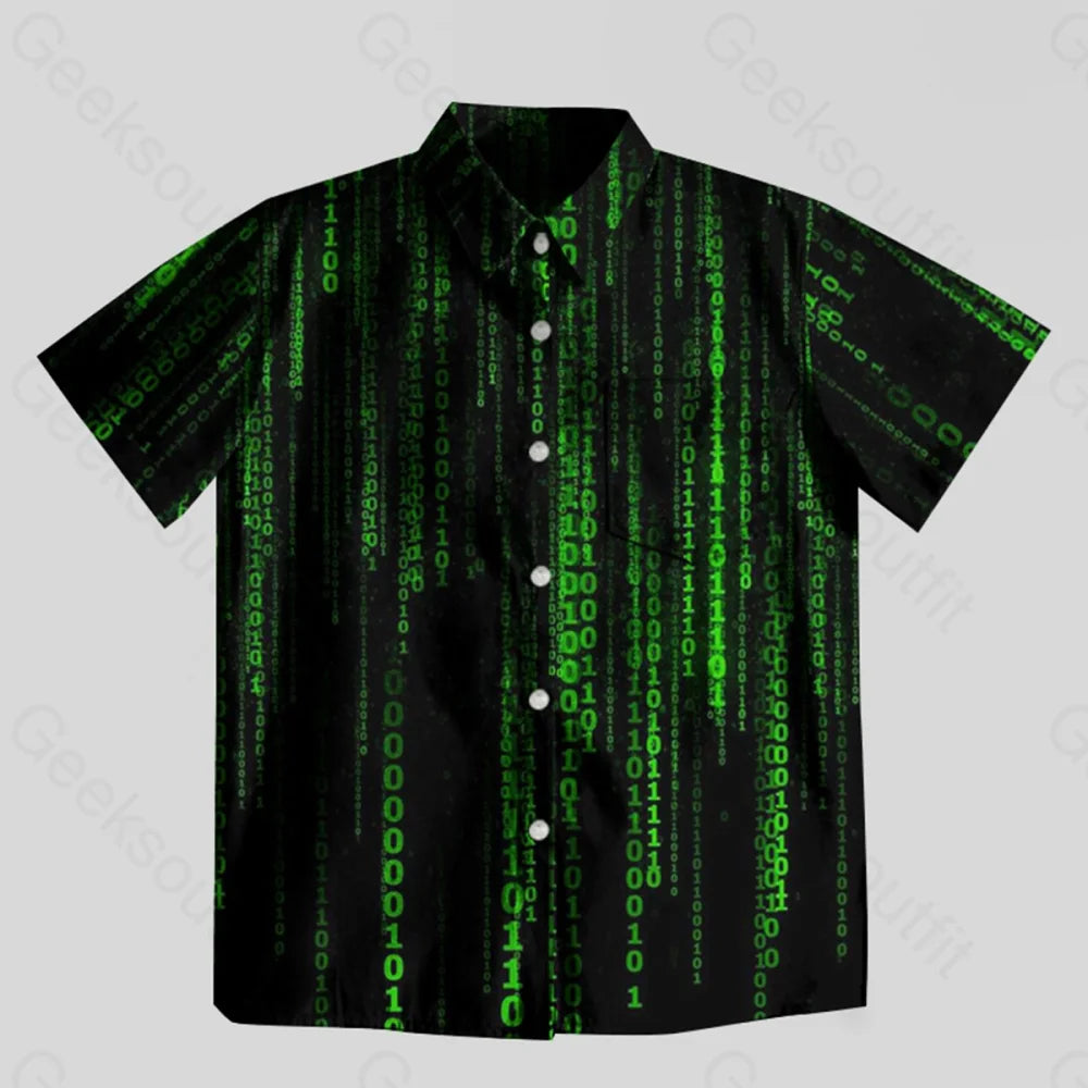 The Matrix Black Green Design Art Button Up Pocket Shirt - Geeksoutfit