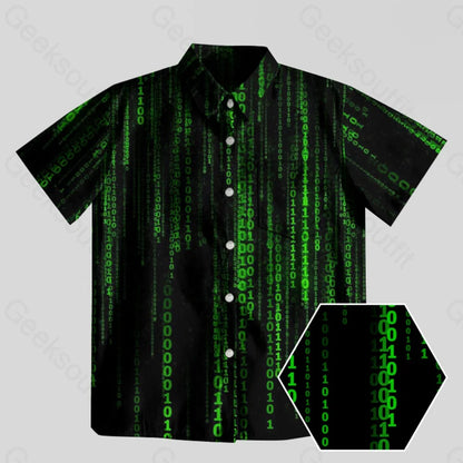 The Matrix Black Green Design Art Button Up Pocket Shirt - Geeksoutfit