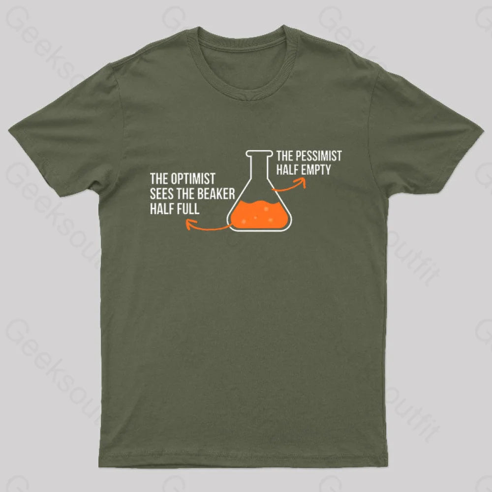 The Optimist And Pessimist Nerd T-Shirt Army Green / S