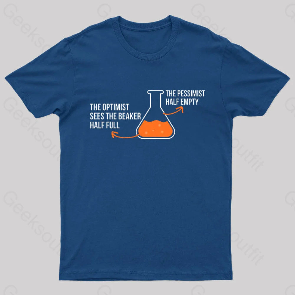 The Optimist And Pessimist Nerd T-Shirt Navy / S