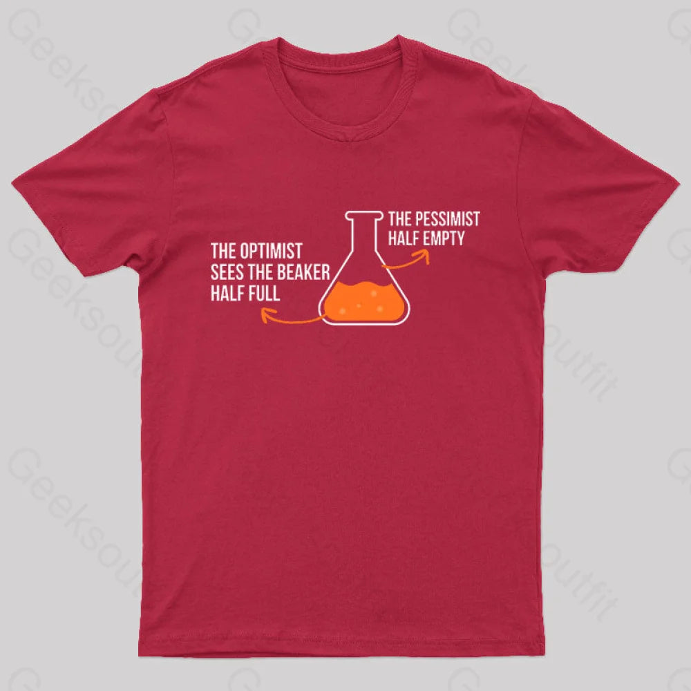 The Optimist And Pessimist Nerd T-Shirt Red / S