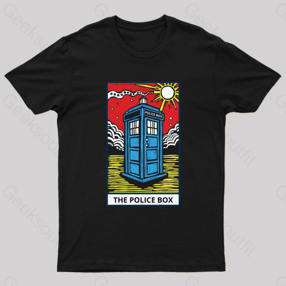 The Police Box Tarot Card T-Shirt Black / S