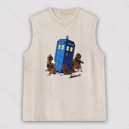 The Tardis In Humorous Fan Art Unisex Washed Tank Apricot / S