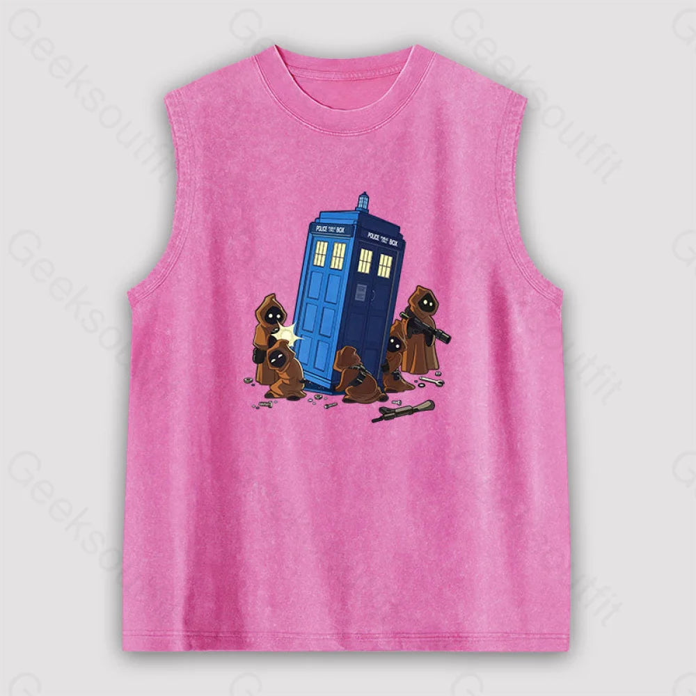 The Tardis In Humorous Fan Art Unisex Washed Tank Pink / S