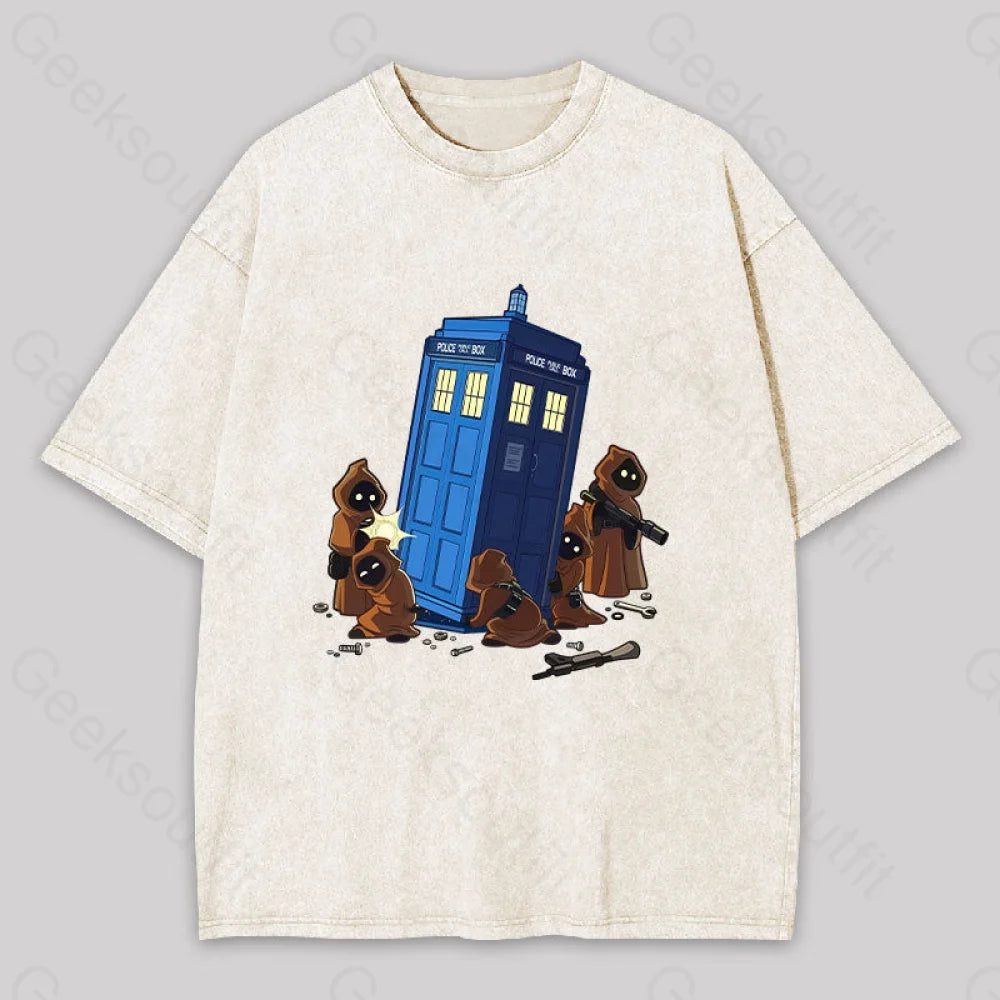 The Tardis In Humorous Fan Art Washed T-Shirt Apricot / S