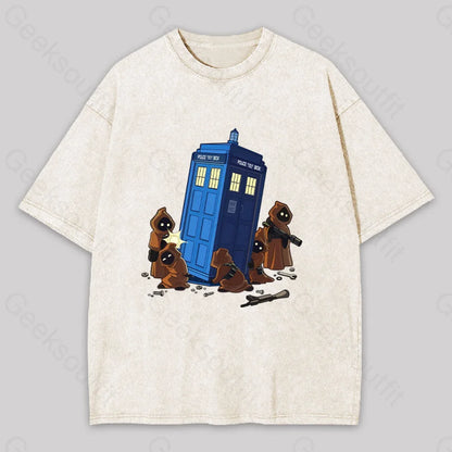 The Tardis In Humorous Fan Art Washed T-Shirt Apricot / S