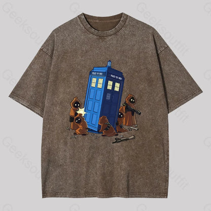 The Tardis In Humorous Fan Art Washed T-Shirt Coffee / S