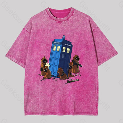 The Tardis In Humorous Fan Art Washed T-Shirt Rose Red / S