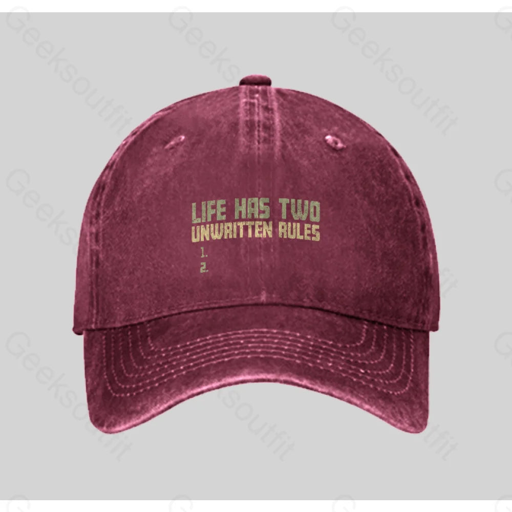 The Two Unwritten Rules Of Life Washed Vintage Baseball Cap Red