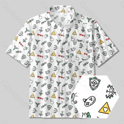 The Zelda Pixel Style Button Up Pocket Shirt - Geeksoutfit