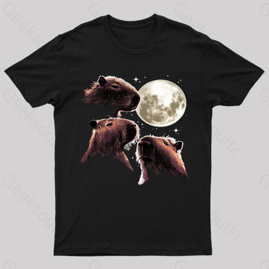 Three Moon Capybaras Geek T-Shirt Black / S