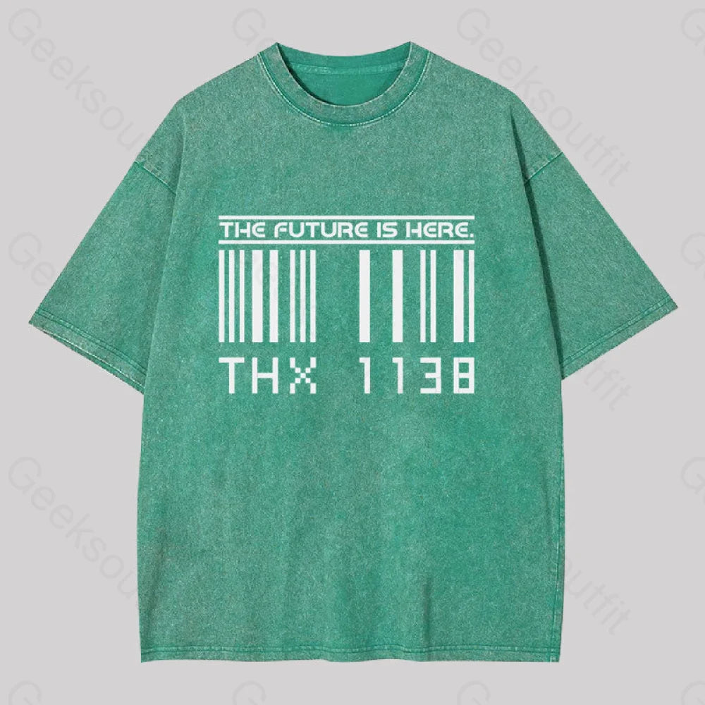 Thx 1138 Funny Washed T-Shirt Grass Green / S