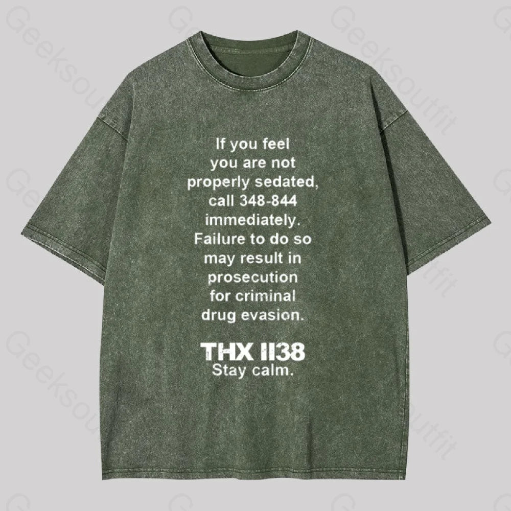 Thx 1138 Stay Calm Geek Washed T-Shirt Army Green / S