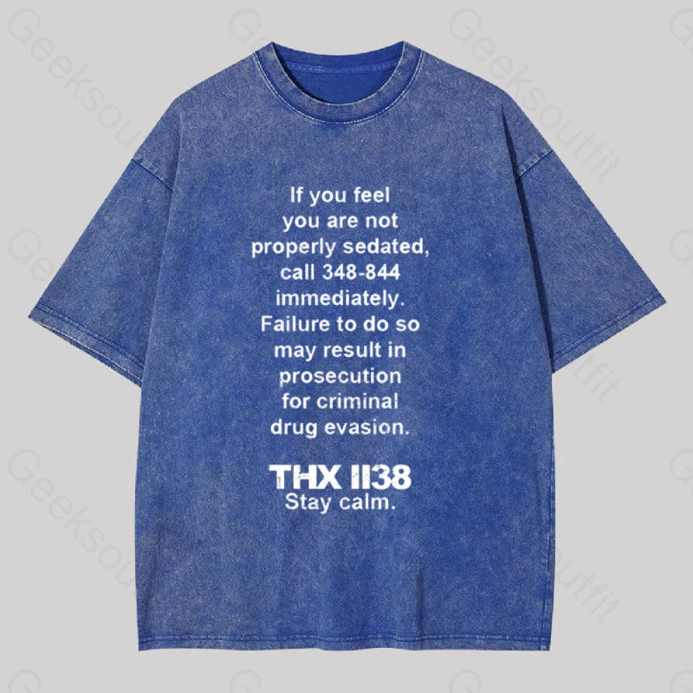 Thx 1138 Stay Calm Geek Washed T-Shirt Blue / S