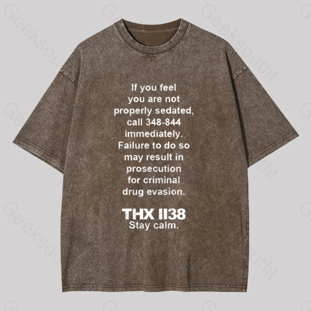 Thx 1138 Stay Calm Geek Washed T-Shirt Coffee / S