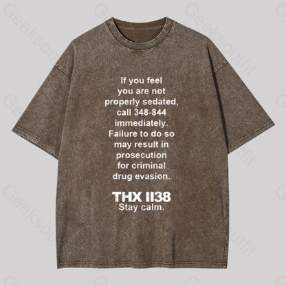 Thx 1138 Stay Calm Geek Washed T-Shirt Coffee / S