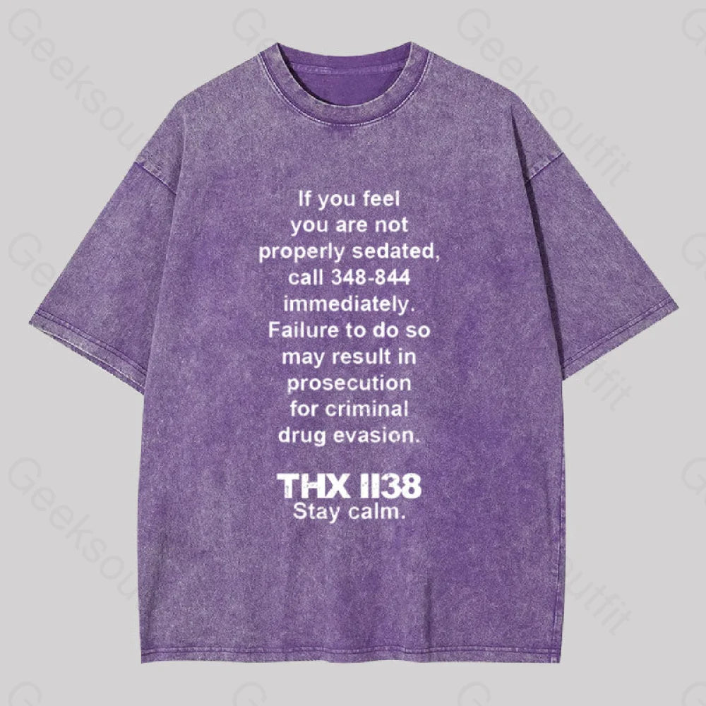 Thx 1138 Stay Calm Geek Washed T-Shirt Purple / S