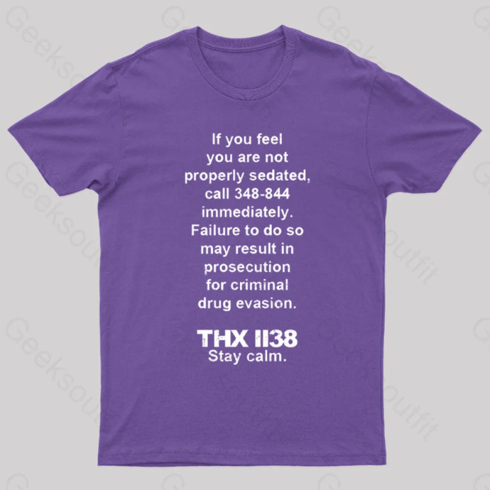 Thx 1138 Stay Calm Geeks T-Shirt Purple / S