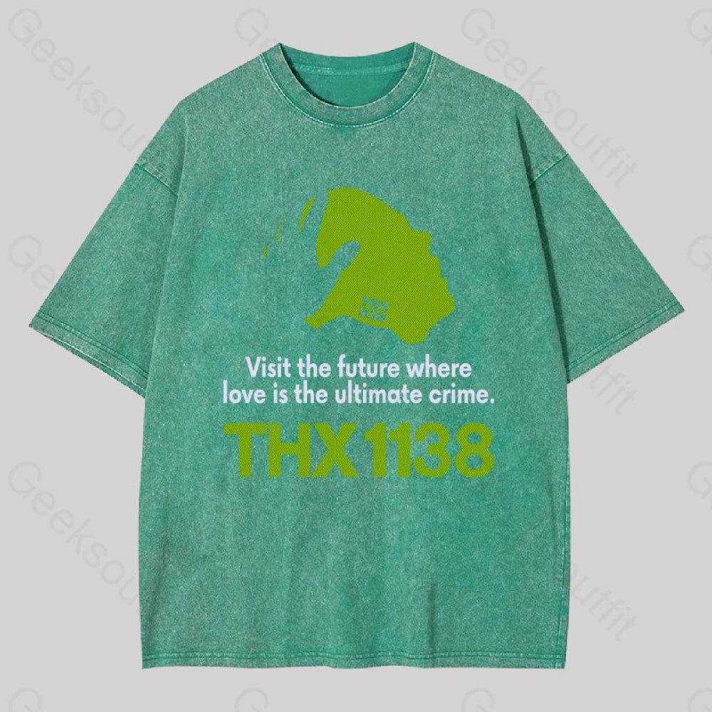 Thx 1138 Visit The Future Geek Washed T-Shirt Grass Green / S Yc